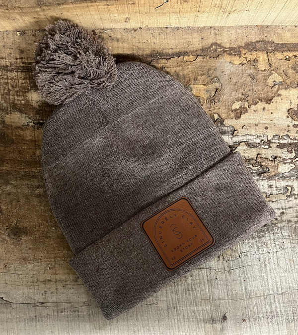 Sportsman 12" Pom-Pom Cuffed Beanie with Custom Leather Patch