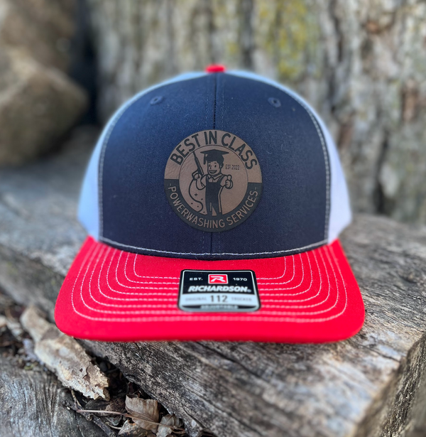 Richardson 112 Trucker Cap with Custom Leather Patch (Tri-Color)