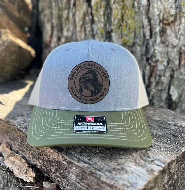 Richardson 112FP Five Panel Trucker Hat with Custom Leather Patch