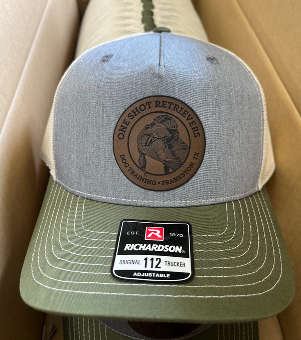 Richardson 112FP Five Panel Trucker Hat with Custom Leather Patch