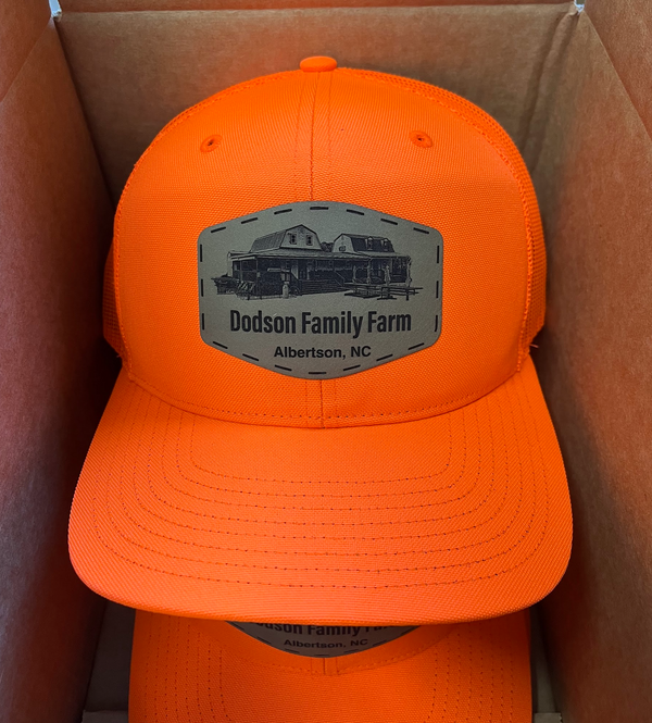 Richardson 882 Blaze Orange Mesh Back Trucker Cap with Custom Leather Patch