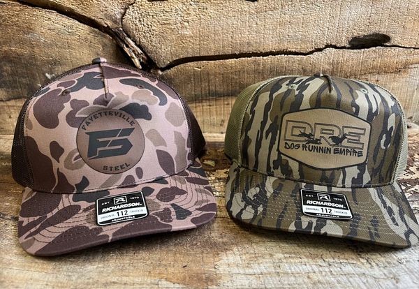 Richardson 112PFP Camo Five Panel Trucker with Custom Leather Patch