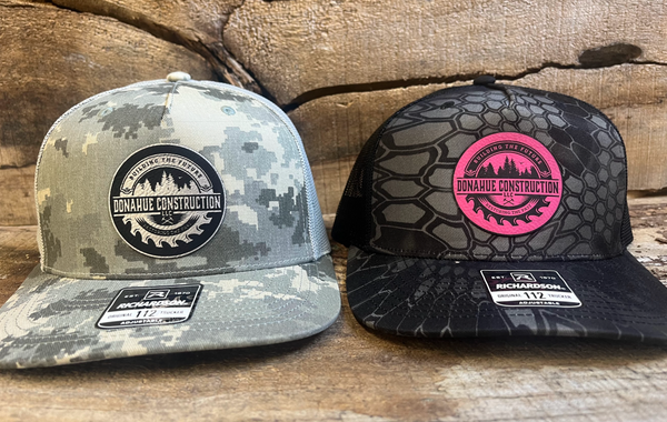 Richardson 112PFP Camo Five Panel Trucker with Custom Leather Patch