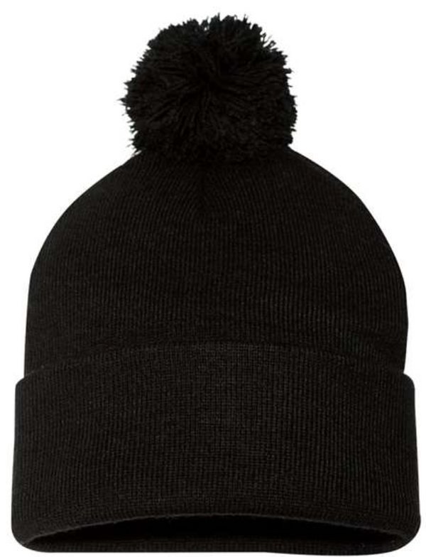 Sportsman 12" Pom-Pom Cuffed Beanie with Custom Leather Patch