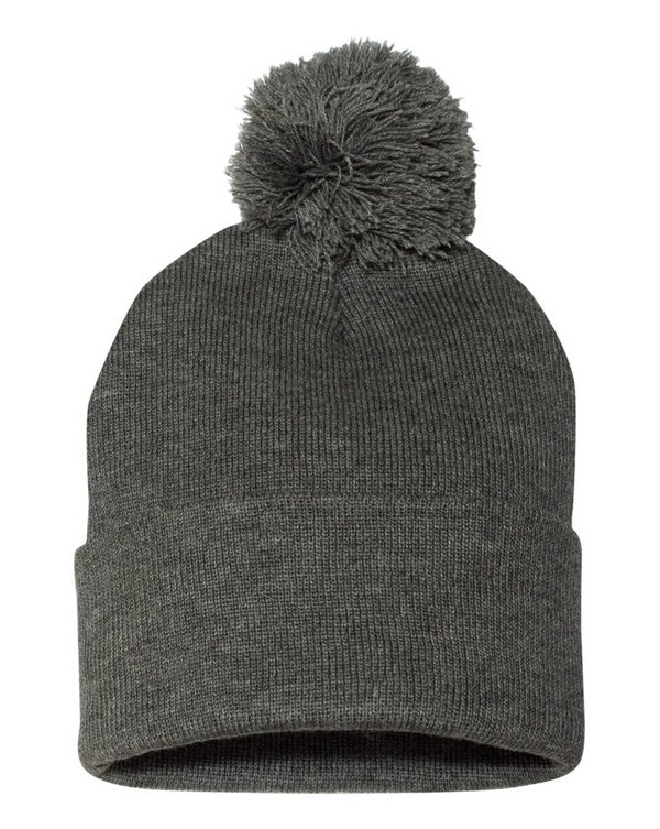 Sportsman 12" Pom-Pom Cuffed Beanie with Custom Leather Patch