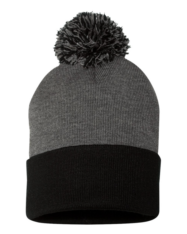 Sportsman 12" Pom-Pom Cuffed Beanie with Custom Leather Patch