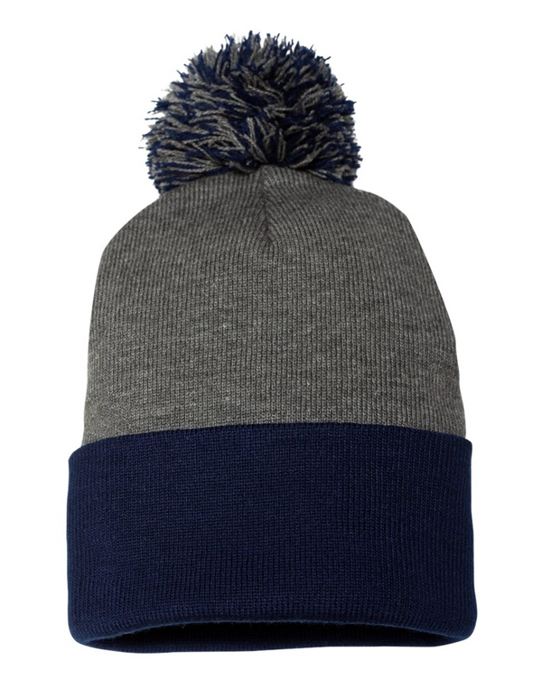 Sportsman 12" Pom-Pom Cuffed Beanie with Custom Leather Patch