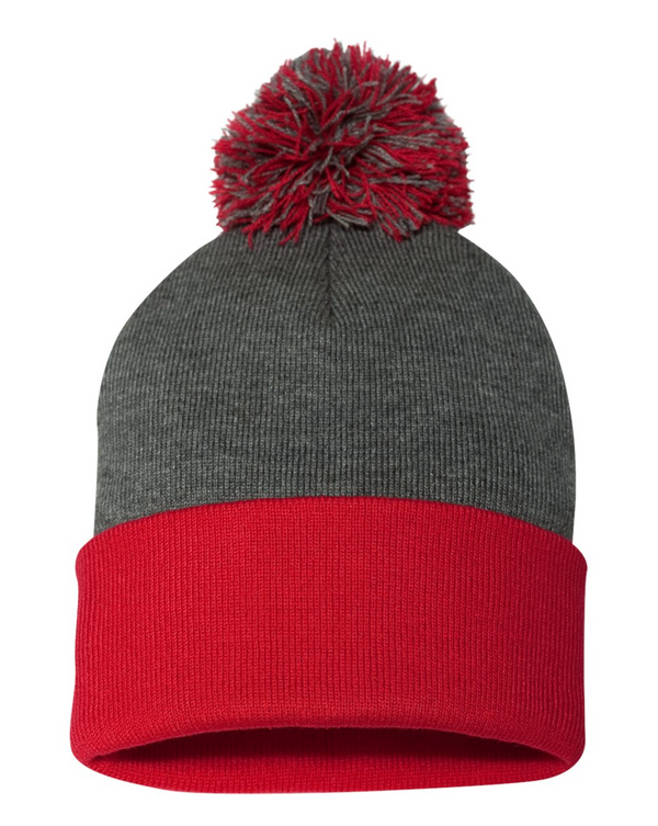 Sportsman 12" Pom-Pom Cuffed Beanie with Custom Leather Patch