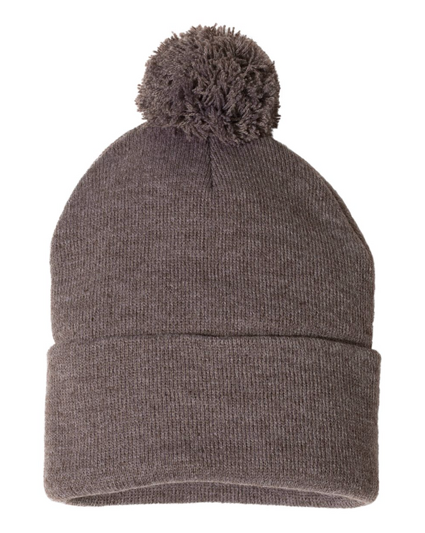 Sportsman 12" Pom-Pom Cuffed Beanie with Custom Leather Patch