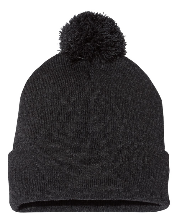 Sportsman 12" Pom-Pom Cuffed Beanie with Custom Leather Patch