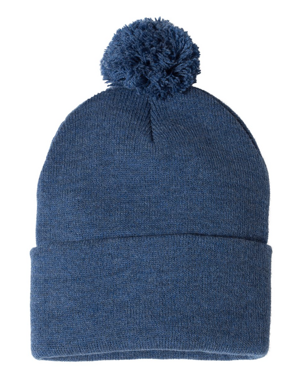 Sportsman 12" Pom-Pom Cuffed Beanie with Custom Leather Patch