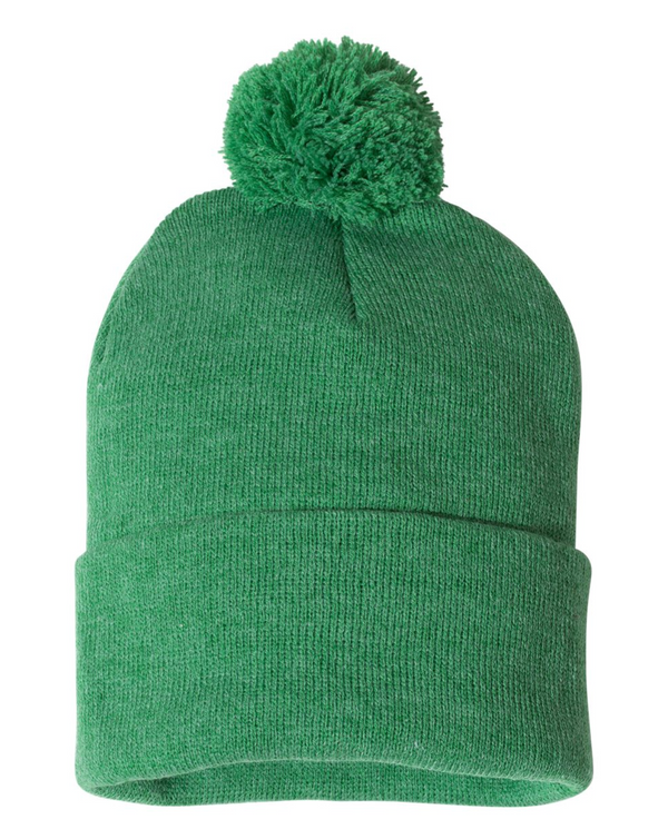 Sportsman 12" Pom-Pom Cuffed Beanie with Custom Leather Patch