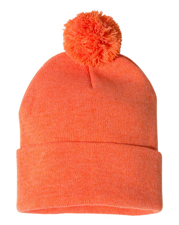 Sportsman 12" Pom-Pom Cuffed Beanie with Custom Leather Patch