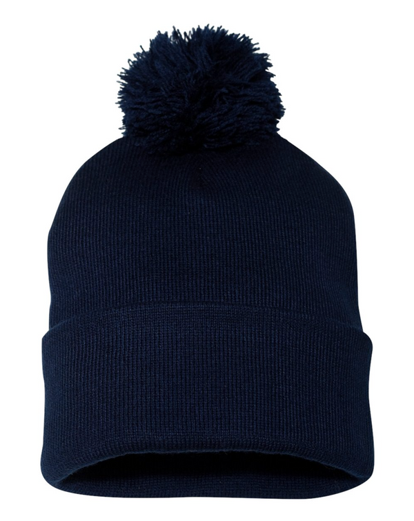 Sportsman 12" Pom-Pom Cuffed Beanie with Custom Leather Patch