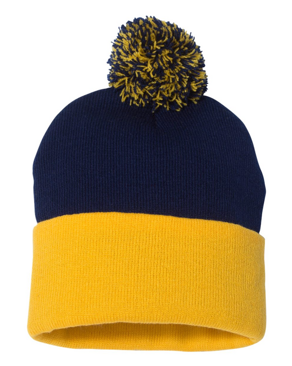 Sportsman 12" Pom-Pom Cuffed Beanie with Custom Leather Patch