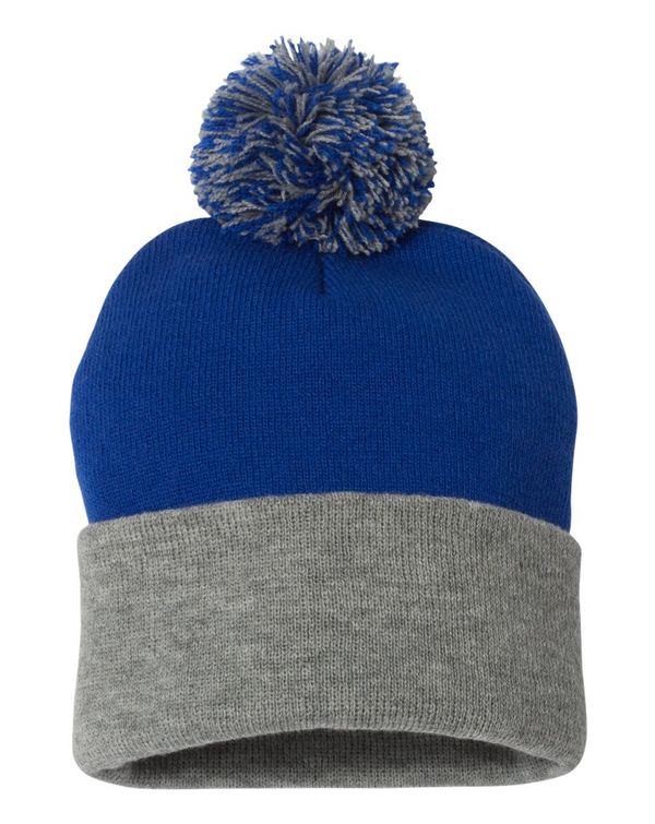 Sportsman 12" Pom-Pom Cuffed Beanie with Custom Leather Patch