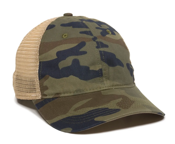 Embroidered Outdoor Cap PWT-200M Tea Stained Mesh Back Cap