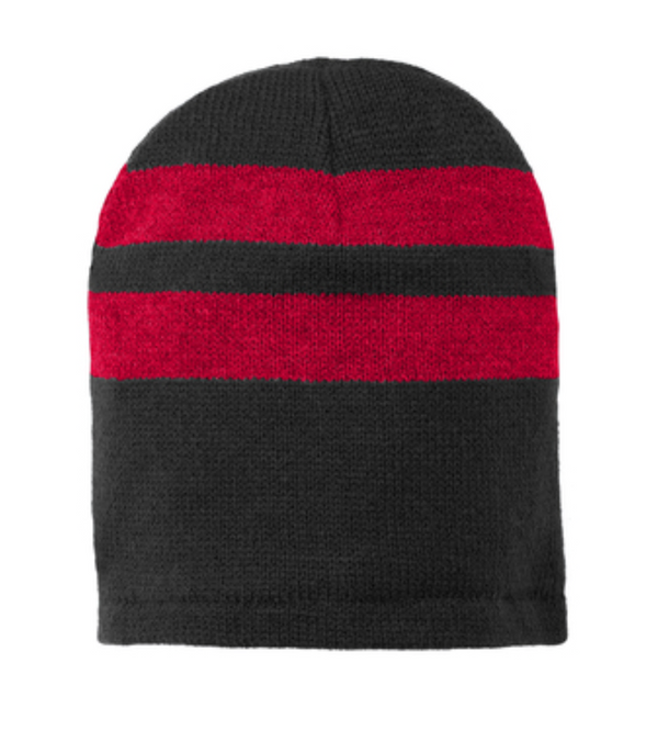 Embroidered Port & Company C922 Fleece Lined Striped Beanie Cap