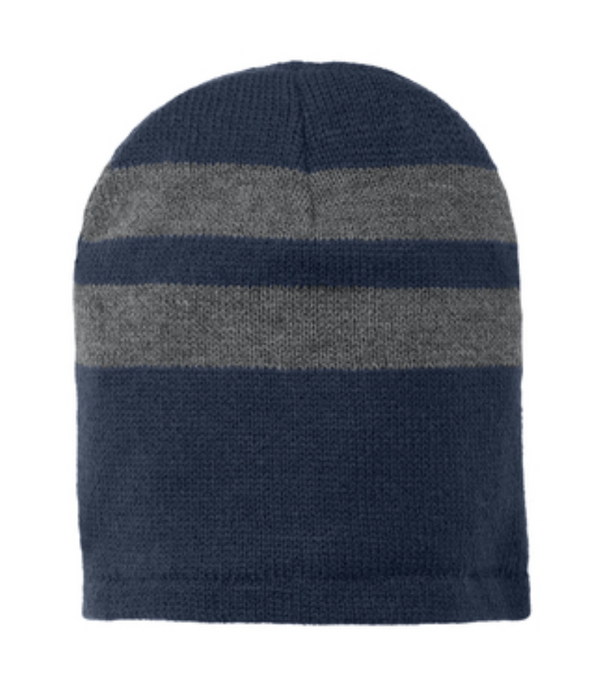 Embroidered Port & Company C922 Fleece Lined Striped Beanie Cap