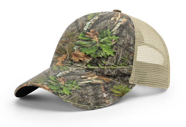 Richardson 111P Garment Washed Camo Trucker with Custom Leather Patch