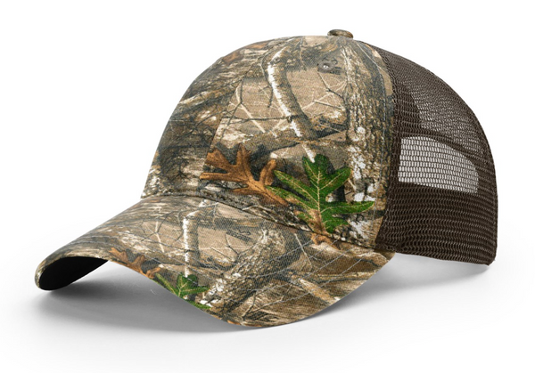 Richardson 111P Garment Washed Camo Trucker with Custom Leather Patch