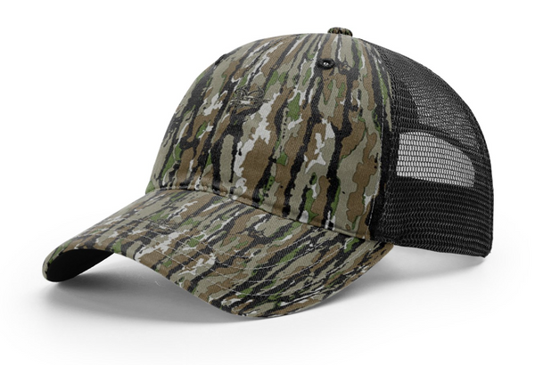 Richardson 111P Garment Washed Camo Trucker with Custom Leather Patch