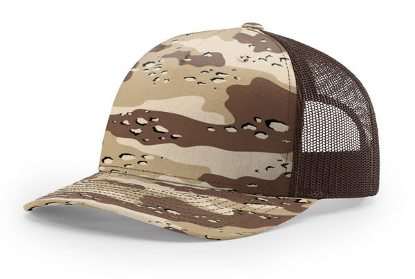 Richardson 112PFP Camo Five Panel Trucker with Custom Leather Patch