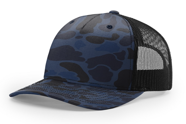 Richardson 112PFP Camo Five Panel Trucker with Custom Leather Patch