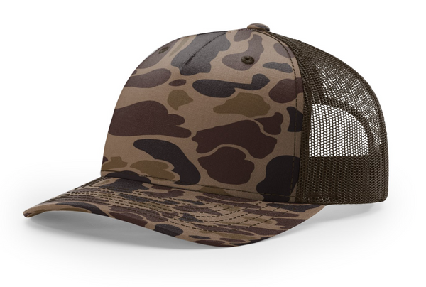 Richardson 112PFP Camo Five Panel Trucker with Custom Leather Patch