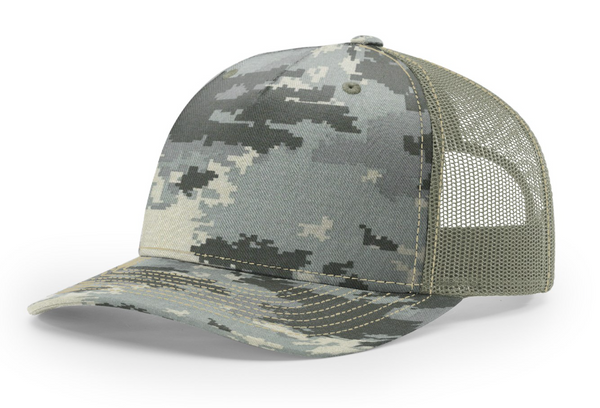 Richardson 112PFP Camo Five Panel Trucker with Custom Leather Patch