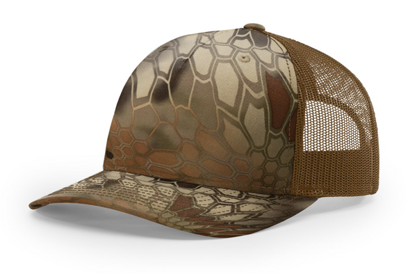 Richardson 112PFP Camo Five Panel Trucker with Custom Leather Patch