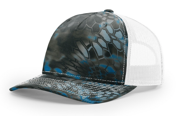 Richardson 112PFP Camo Five Panel Trucker with Custom Leather Patch