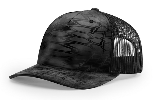 Richardson 112PFP Camo Five Panel Trucker with Custom Leather Patch