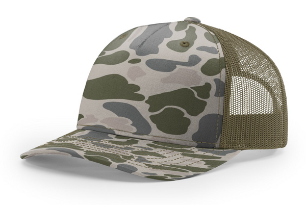 Richardson 112PFP Camo Five Panel Trucker with Custom Leather Patch