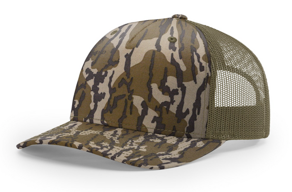 Richardson 112PFP Camo Five Panel Trucker with Custom Leather Patch