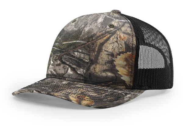 Richardson 112PFP Camo Five Panel Trucker with Custom Leather Patch