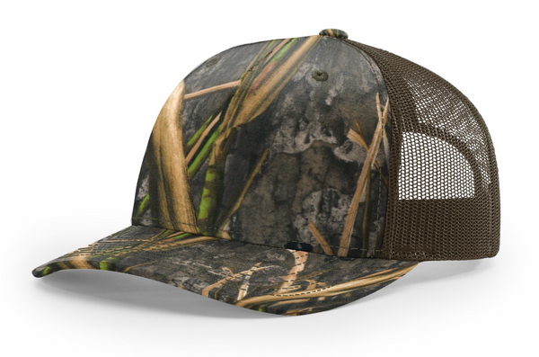 Richardson 112PFP Camo Five Panel Trucker with Custom Leather Patch