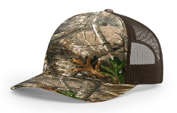 Richardson 112PFP Camo Five Panel Trucker with Custom Leather Patch