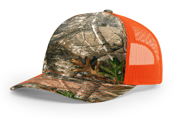 Richardson 112PFP Camo Five Panel Trucker with Custom Leather Patch